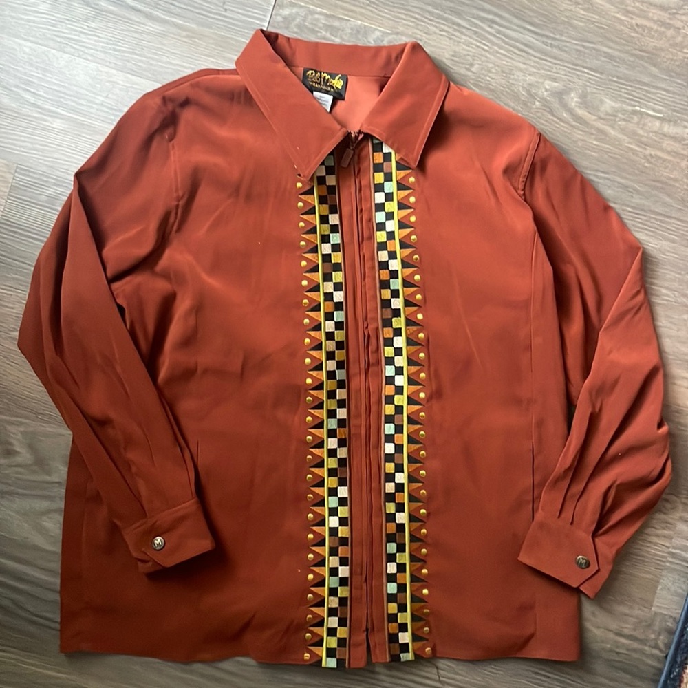 Vintage long sleeve zip up jacket by Aztec embroidery detail by Bob Mackie
